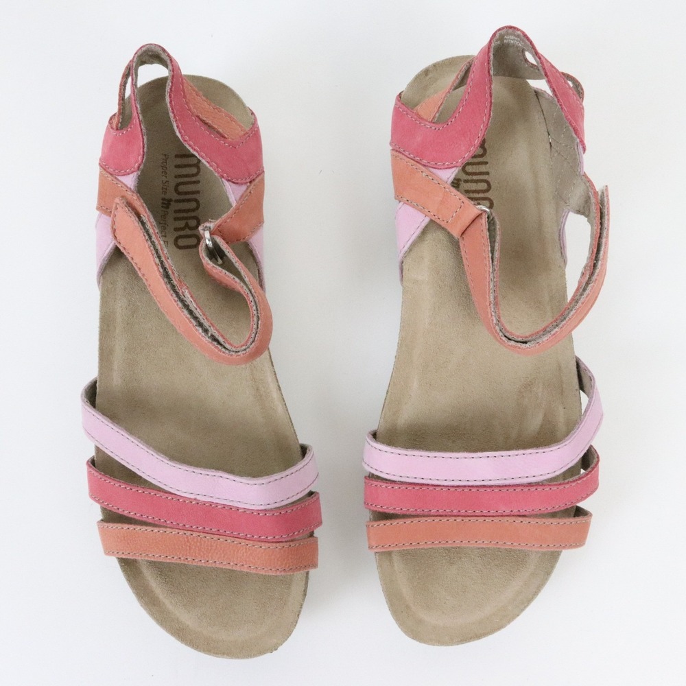 Munro Summer Sandals 7 Sherbet Pink Leather Fabric Adjustable Strap MA86558 - Picture 3 of 9